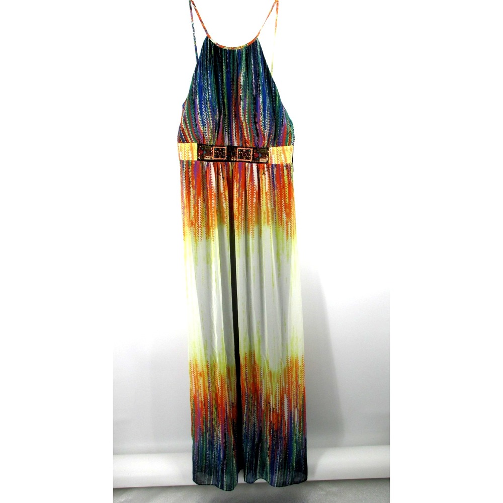 NWT I.N. STUDIO Maxi Halter Dress Womens 12 Multicolor Artsy Boho Hippie Batik